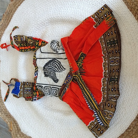 Other - Handmade African Bright Orange & Blue Printed Zebra Dress